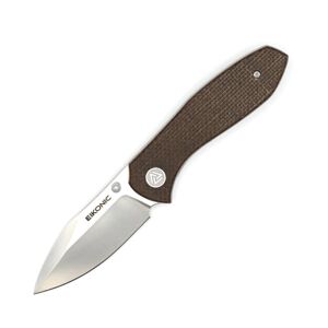 EIKONIC Knife Company Kasador Folding Knife, 2.7in, D2 Steel w/ Rockwell Hardness of 59-60, Micarta Handle, Satin/Brown, 331SBR Image